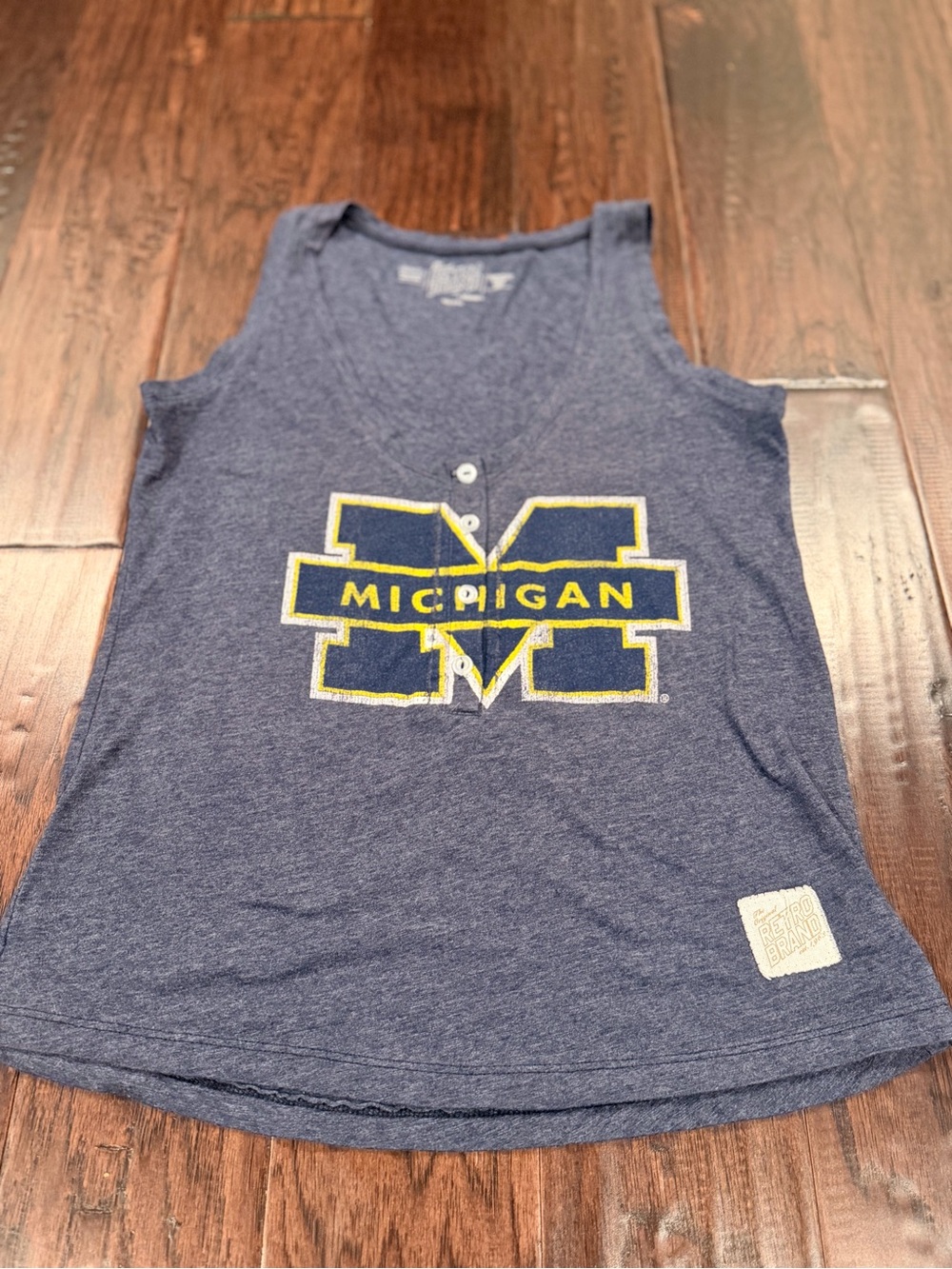 Original Retro Brand Women's Navy Michigan Graphic Tank with Yellow Accents
